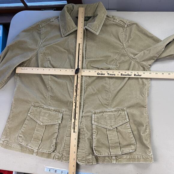Eddie Bauer Jacket Womens XL Tan Beige Stretch Corduroy Boho Cargo Pocket Chore - Picture 9 of 16